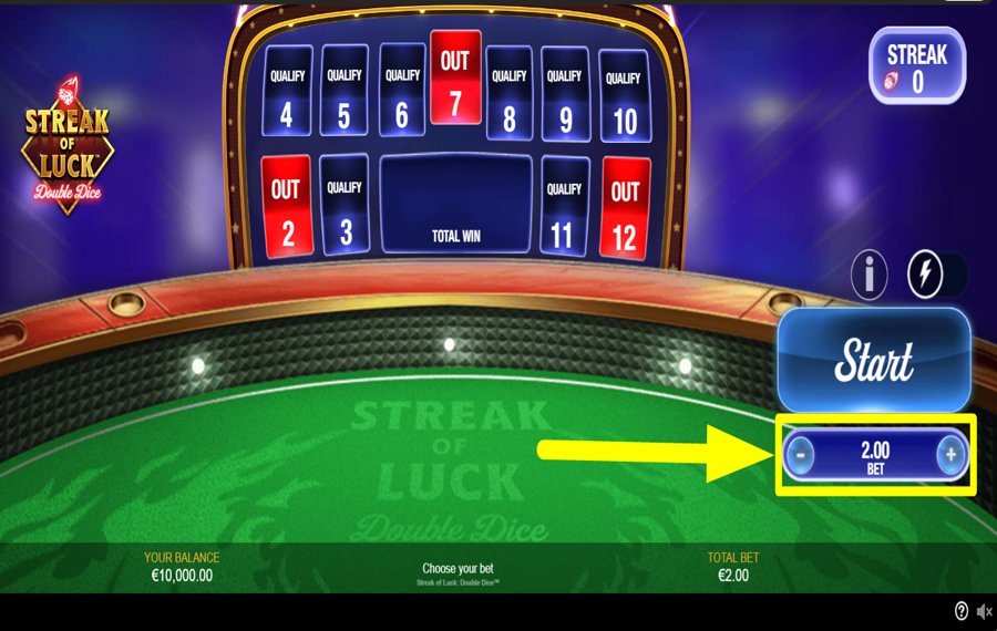 Streak of Luck Double Dice SCEGLI LA TUA SCOMMESSA.