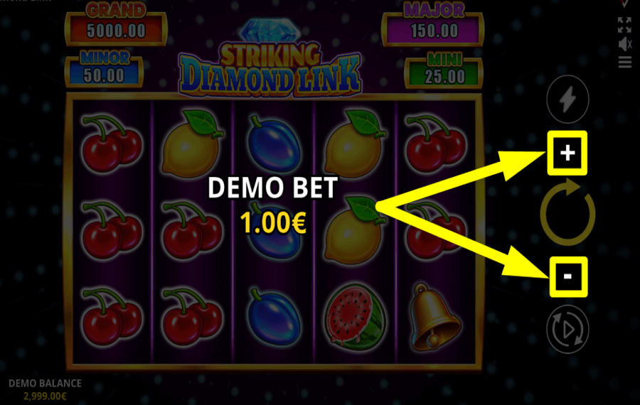 Striking Diamond Link Running Wins SET THE TOTAL BET.