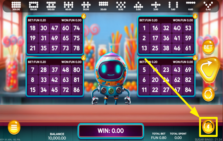 Sugar Bingo ACCÉLÉRER LE RYTHME DU JEU.
