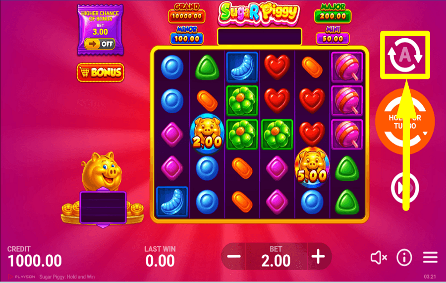 Sugar Piggy Hold and Win 6x5 ACTIVER LA LECTURE AUTOMATIQUE.