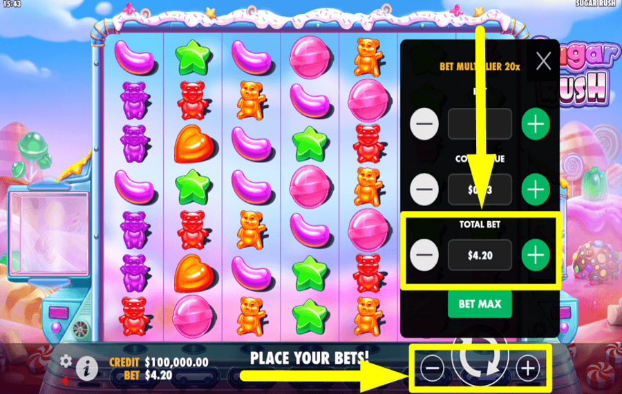 Sugar Rush SÉLECTIONNEZ LA MISE TOTALE.