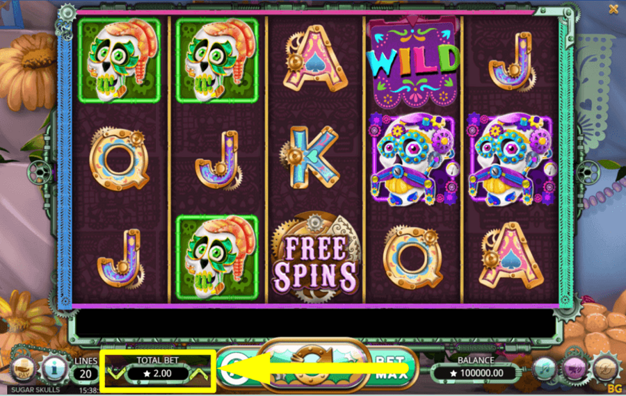 Sugar Skulls SELECT THE BET AMOUNT.