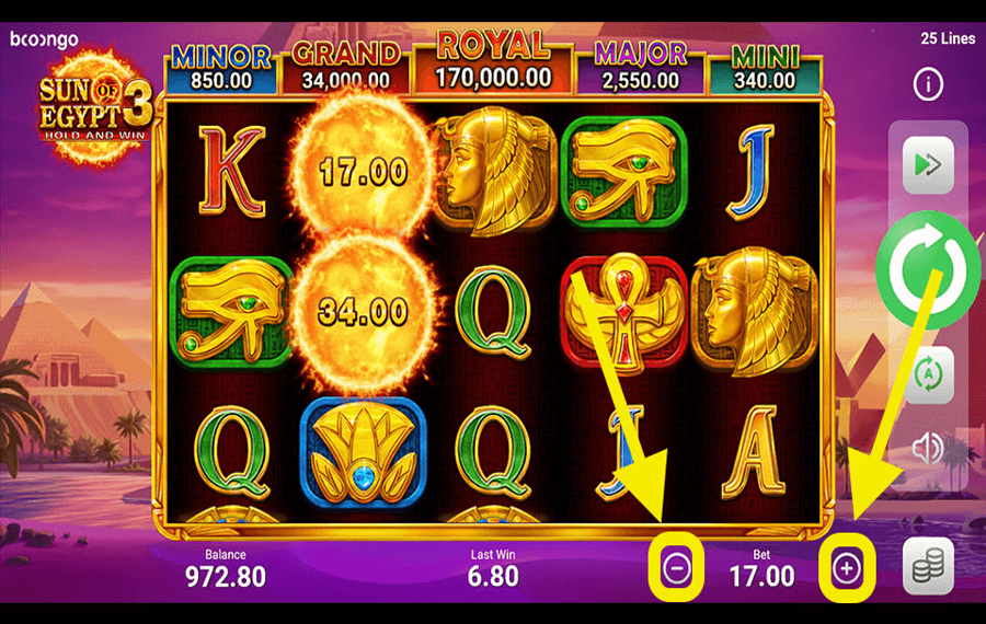 Sun of Egypt 3 Choisissez le montant de votre mise.