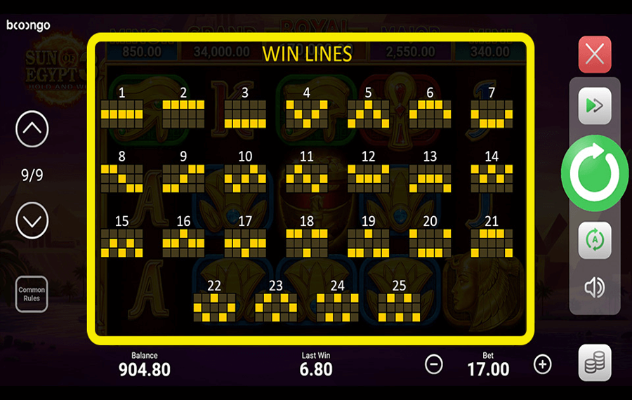 Sun of Egypt 3 Choisissez les lignes de paiement.