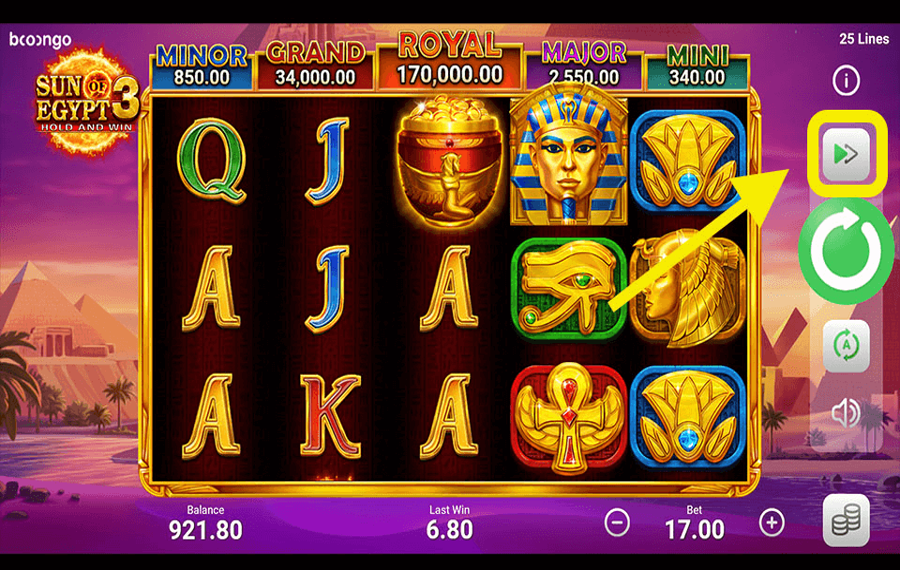 Sun of Egypt 3 Utilisation de la fonction optionnelle « Turbo ».