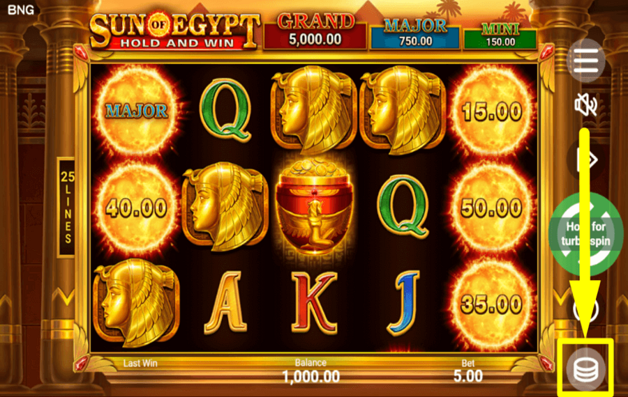 Sun of Egypt Legen Sie den Gesamteinsatz fest.