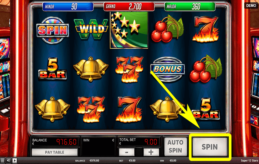 Super 12 Stars Нажмите/коснитесь кнопки «Вращать».