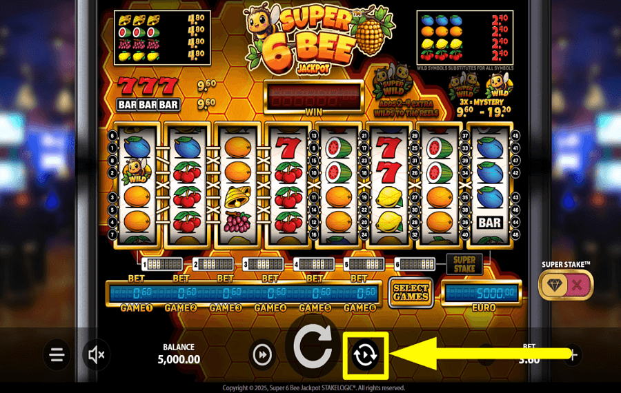 Super 6 Bee Jackpot START AUTOPLAY.