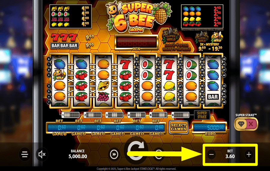 Super 6 Bee Jackpot STAKE YOUR CREDITS.