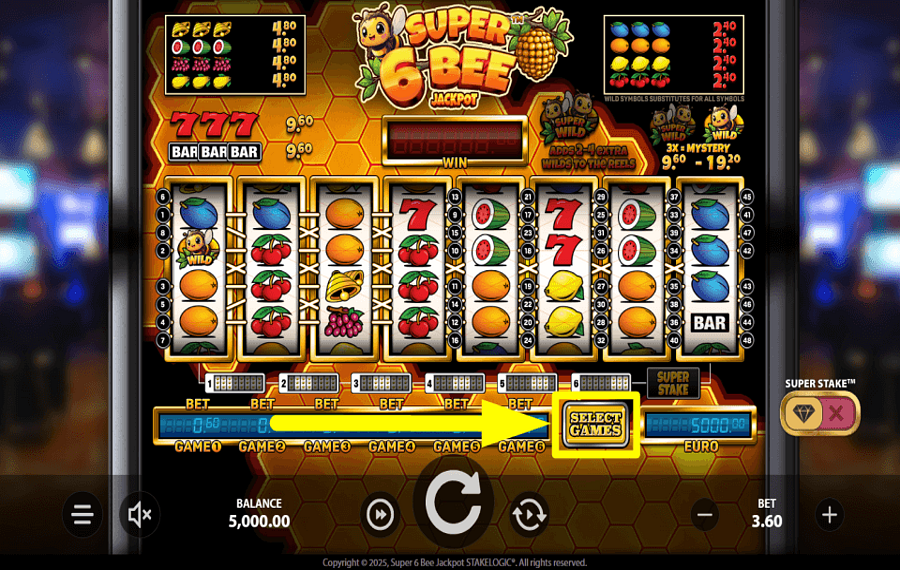Super 6 Bee Jackpot SELECT YOUR GAMES.