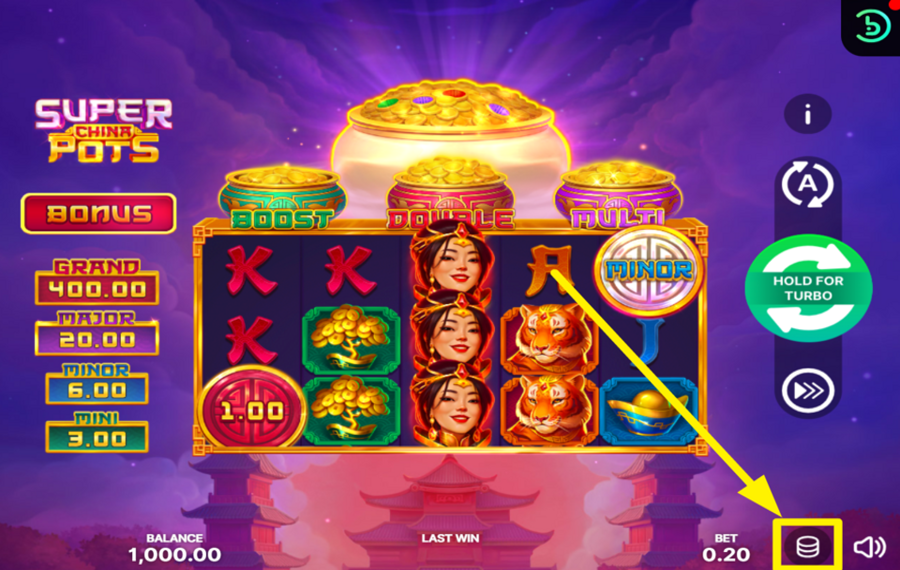 Super China Pots Hold and Win CHOISISSEZ LE MONTANT DE VOTRE MISE.