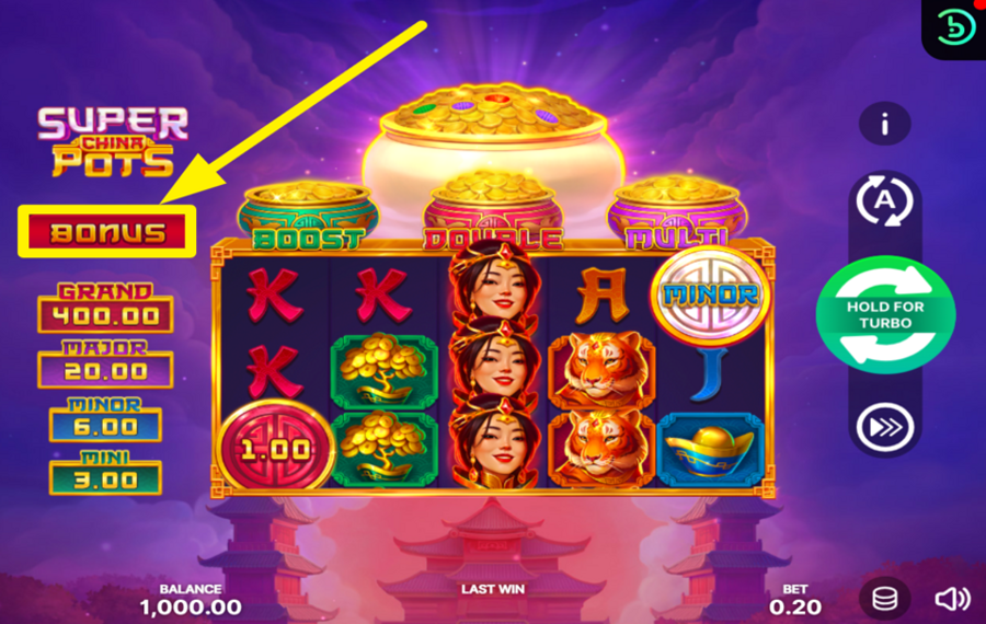 Super China Pots Hold and Win ACHETEZ UNE TOUR BONUS.
