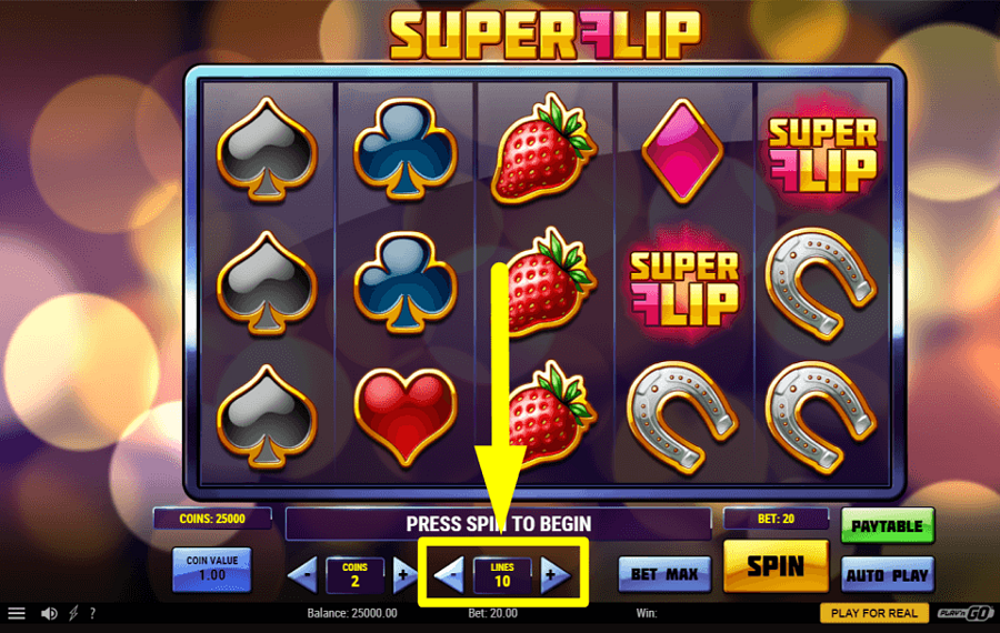 Super Flip ADJUST THE PAYLINES.