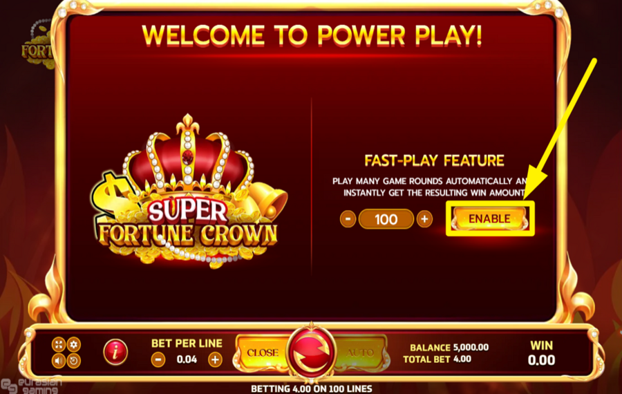 Super Fortune Crown SWITCH ON FAST PLAY.