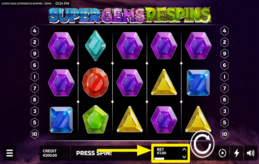 Super Gems Respins SCEGLI LA TUA SCOMMESSA.