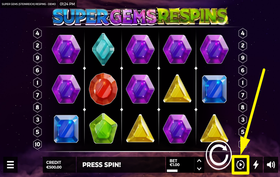 Super Gems Respins ATTIVA LA RIPRODUZIONE AUTOMATICA.