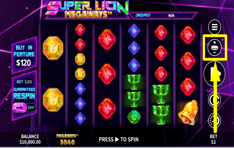 Super Lion Megaways IMPOSTA LA PUNTATA TOTALE.