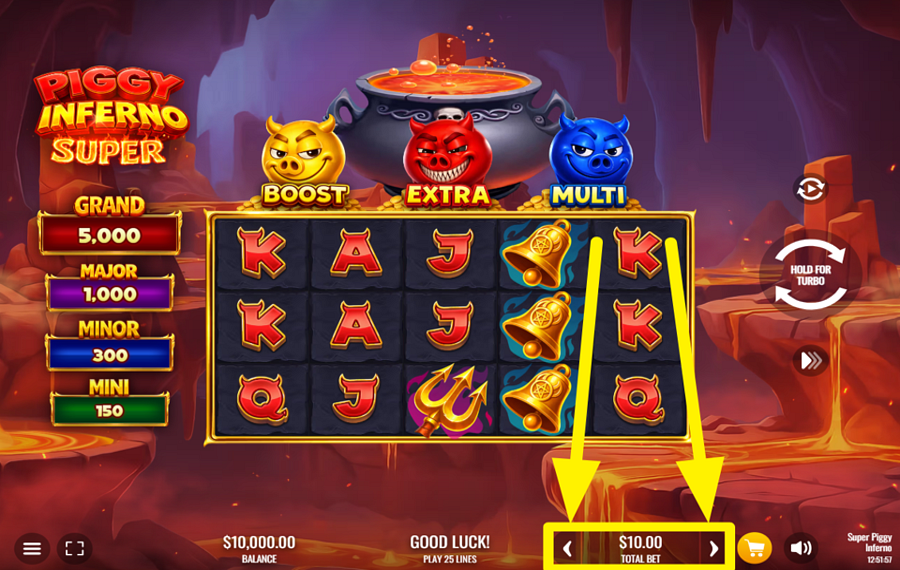 Super Piggy Inferno 賭け方を選んでください。