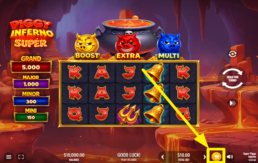 Super Piggy Inferno ボーナス機能を購入する。