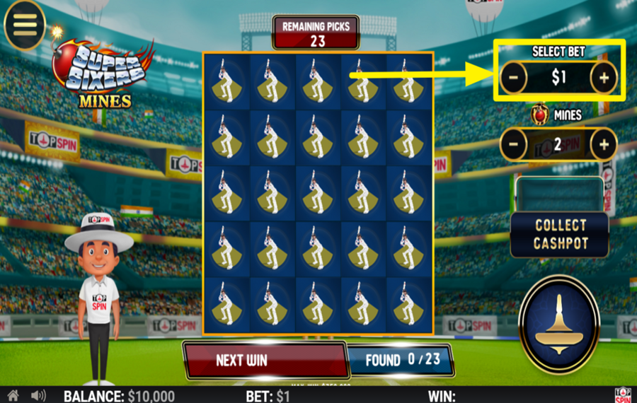 Super Sixers Mines ADJUST YOUR BET.