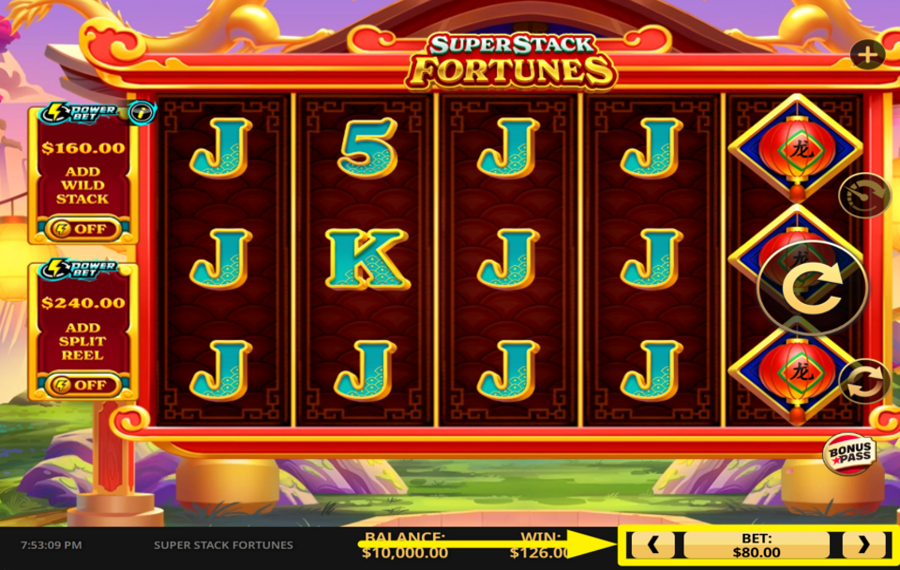 Super Stack Fortunes ВЫБЕРИТЕ СУММУ СТАВКИ.