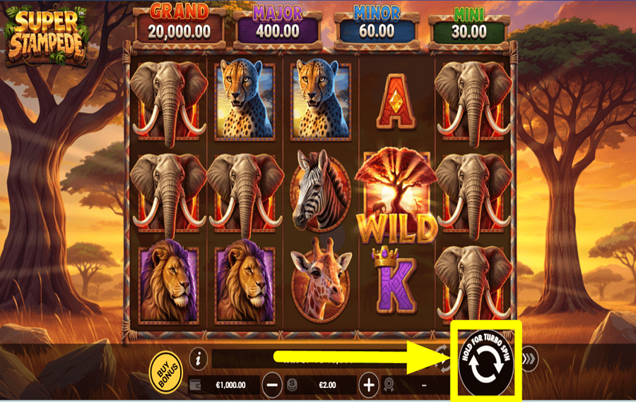 Super Stampede BEGINNEN SIE MIT DEM GLÜCKSSPIEL.