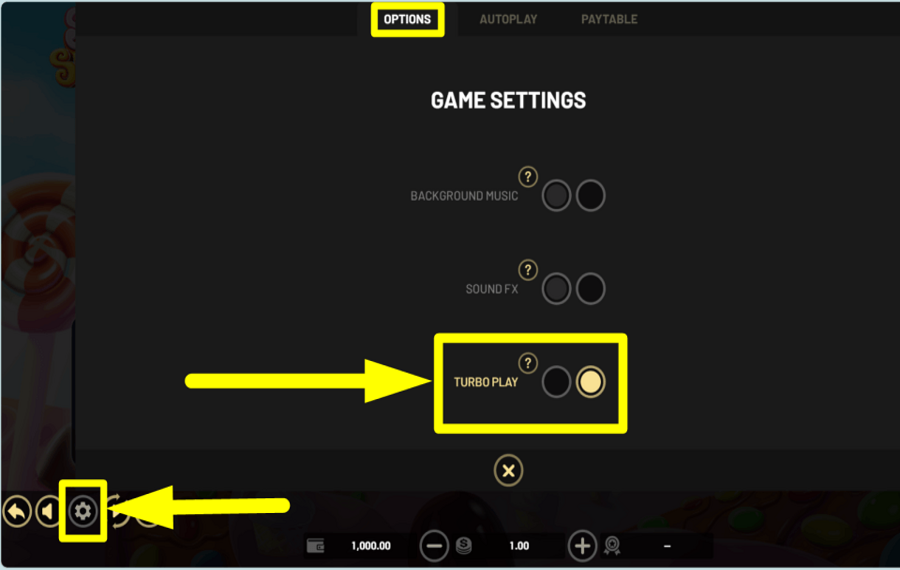 Super Sugar Pop Hold and Win REGELN SIE DIE SCHLEUDERNDREHZAHL.