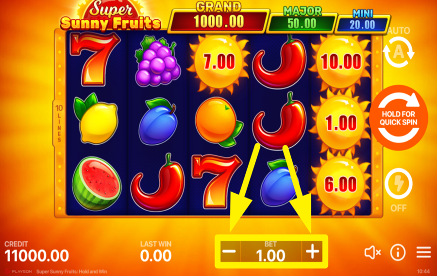 Super Sunny Fruits Hold and Win PLACER VOTRE MISE.