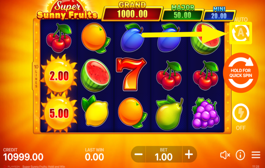Super Sunny Fruits Hold and Win CHOISISSEZ LES TOURS AUTOMATIQUES.