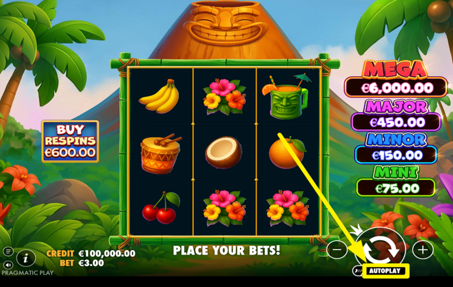 Super Tiki Strike UTILIZZARE I GIRI AUTOMATICI.