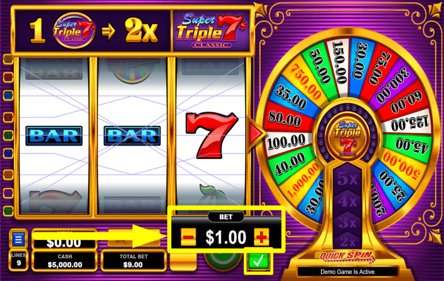 Super Triple 7s Classic DETERMINE THE BET VALUE.