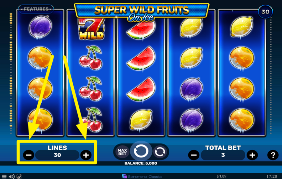 Super Wild Fruits On Ice SET THE NUMBER OF BET LINES.