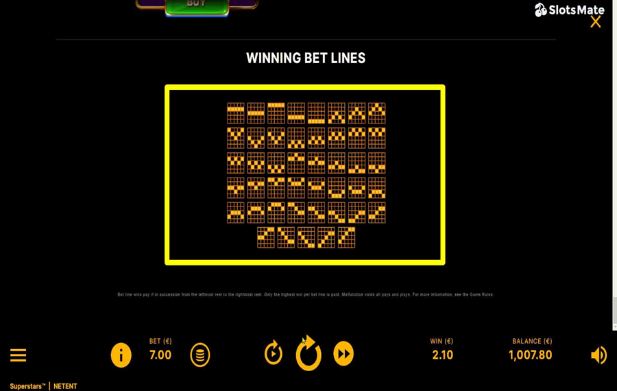 Superstars Scegli le linee di pagamento.