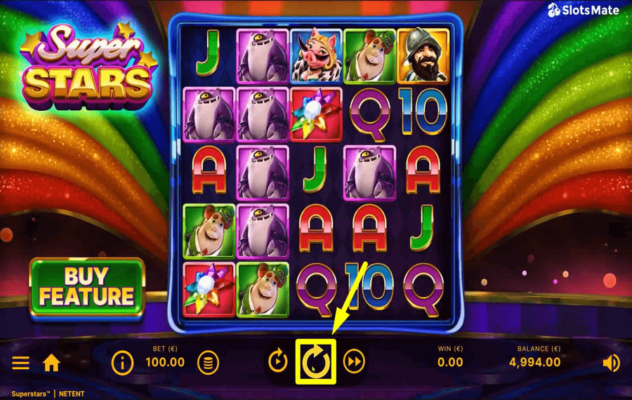 Superstars Fare clic/toccare il pulsante “Gira”.