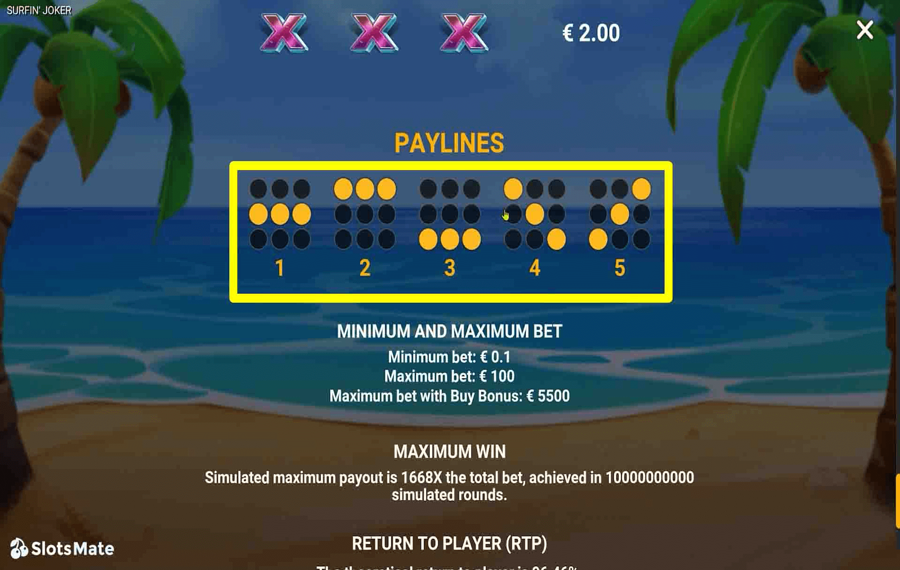 Surfin Joker Выберите линии выплат.