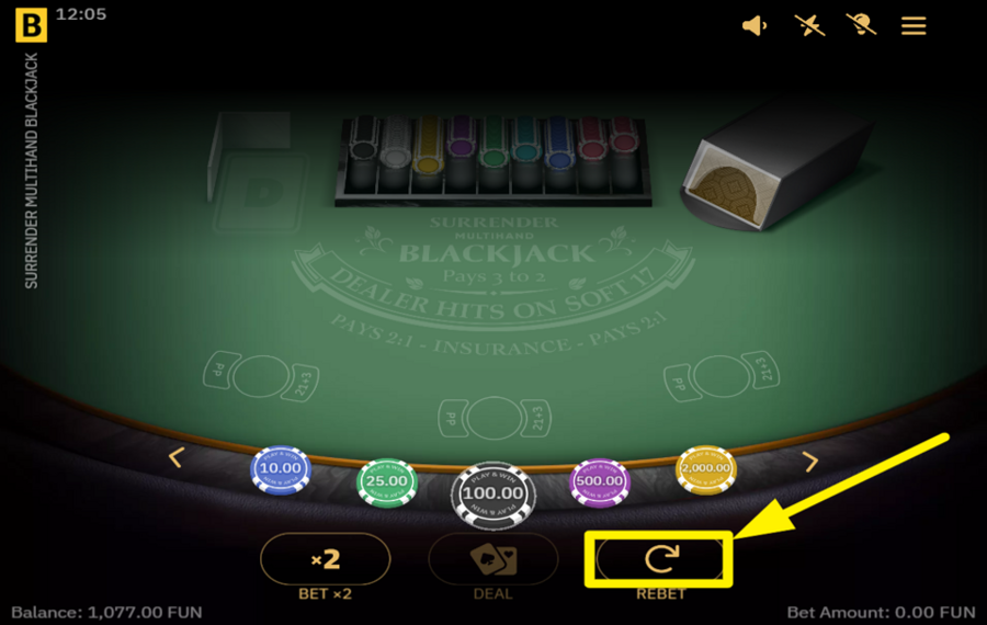 Surrender Multihand Blackjack REPETIR LAS MISMAS APUESTAS.