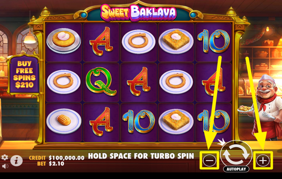 Sweet Baklava ADJUST YOUR WAGER SETTINGS.