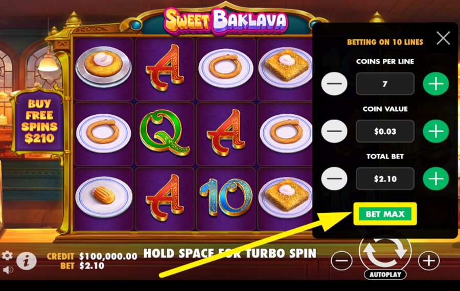 Sweet Baklava ALLOCATE THE MAXIMUM BETTING AMOUNT.
