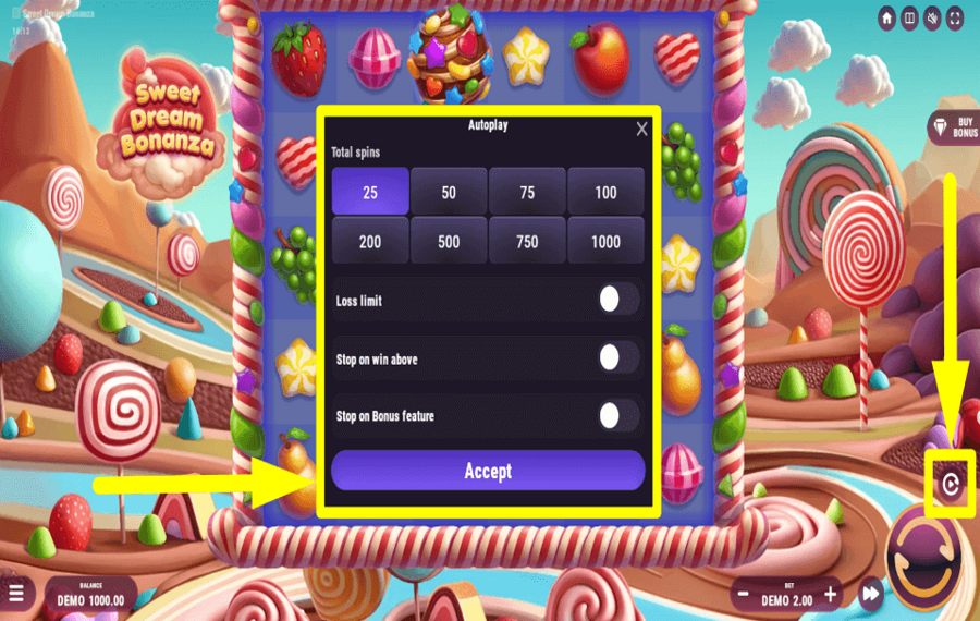 Sweet Dream Bonanza DÉMARRER LES TOURS AUTOMATIQUES.