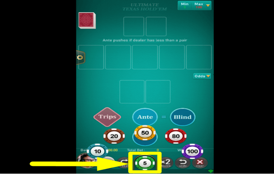 TaDa Games Ultimate Texas Holdem CHOISISSEZ LA VALEUR DU PARI.