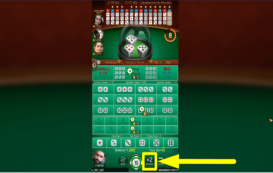 TaDa Gaming Sic Bo 賭け金を増やしましょう。