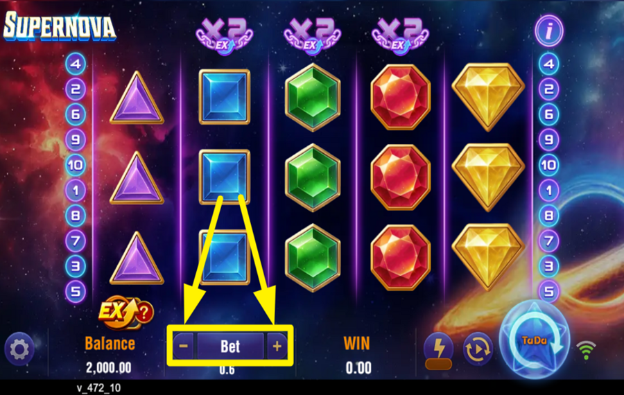 TaDa Gaming Supernova Passen Sie Ihren Einsatz an.