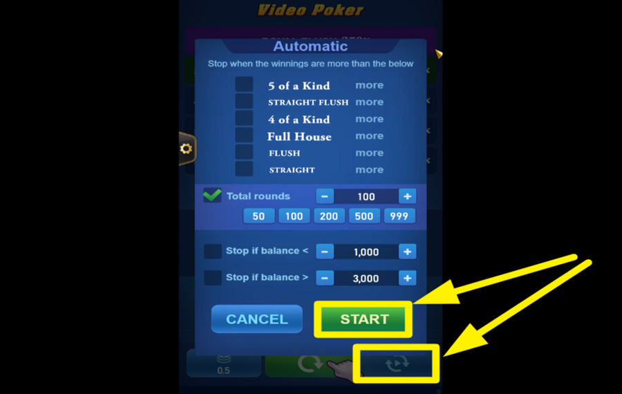 TaDa Gaming Video Poker ACTIVER LA LECTURE AUTOMATIQUE.
