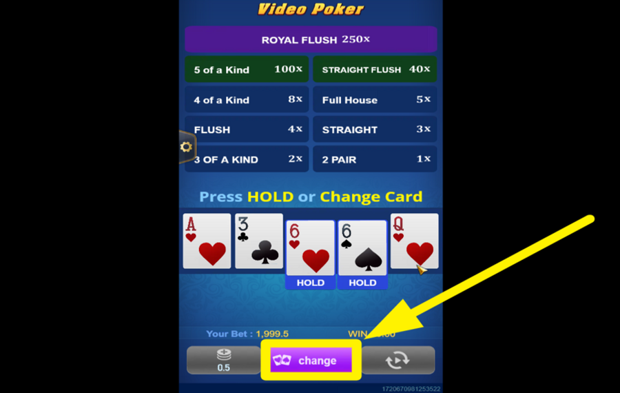TaDa Gaming Video Poker CONSERVER OU CHANGER DE CARTE.