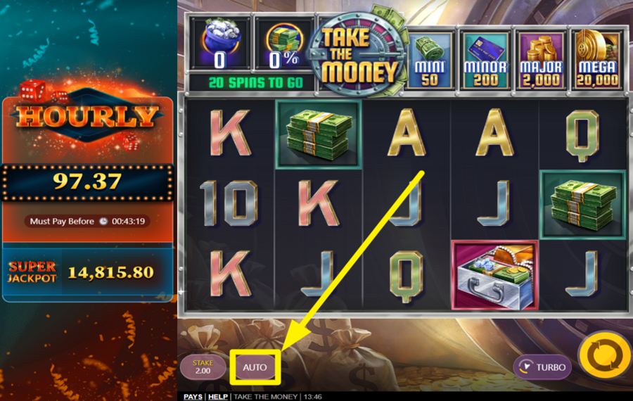 Take The Money FAITES TOURNER LES BOBINES AUTOMATIQUEMENT.