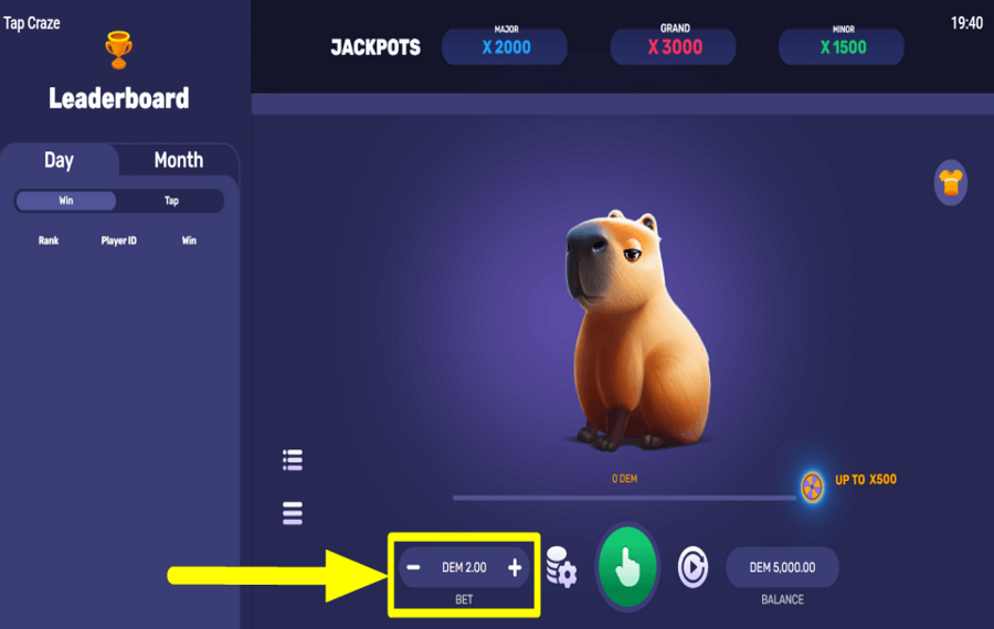 Tap Craze SELECT YOUR BET.