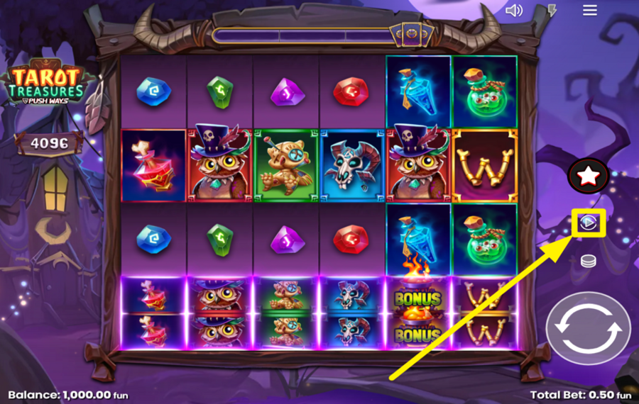 Tarot Treasures Вращайте барабаны автоматически.
