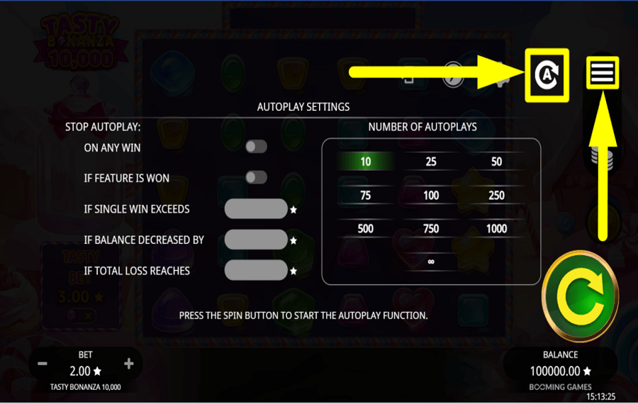 Tasty Bonanza 10000 ACTIVER LA LECTURE AUTOMATIQUE.