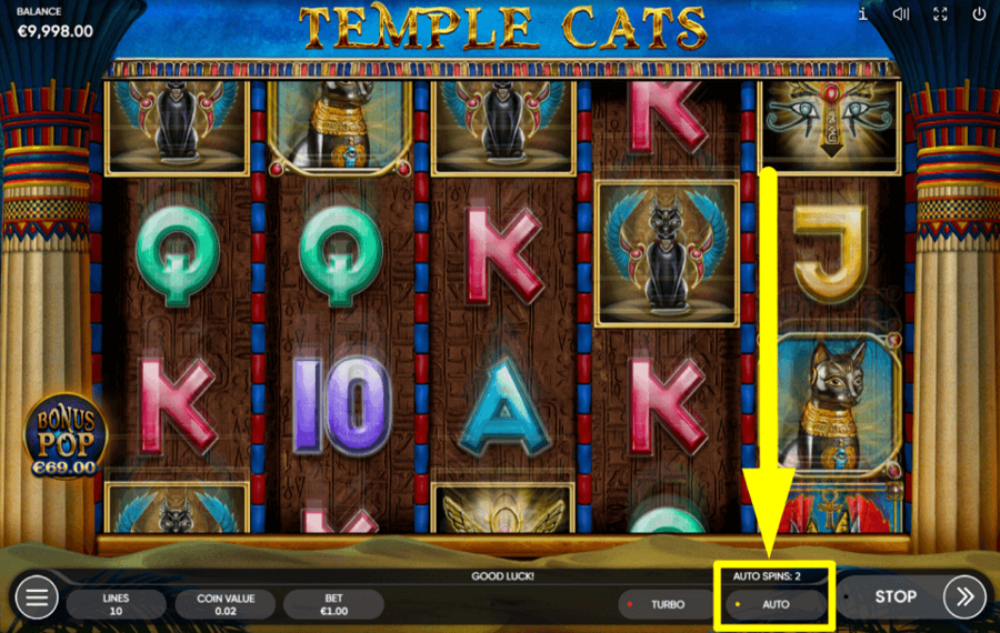 Temple Cats ACTIVATE AUTOMATIC SPINS.