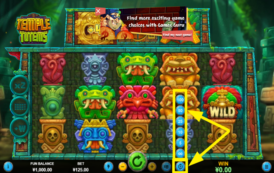 Temple Totems TURN ON AUTOMATIC PLAY.